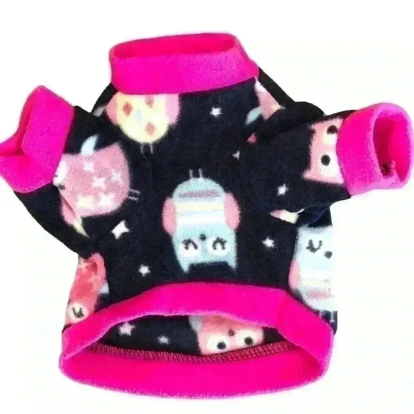 🌈 6/$60, NWOT, Dog Fleece, Sweater, Owl Theme, Blue/Pink, XSmall - Picture 2 of 8